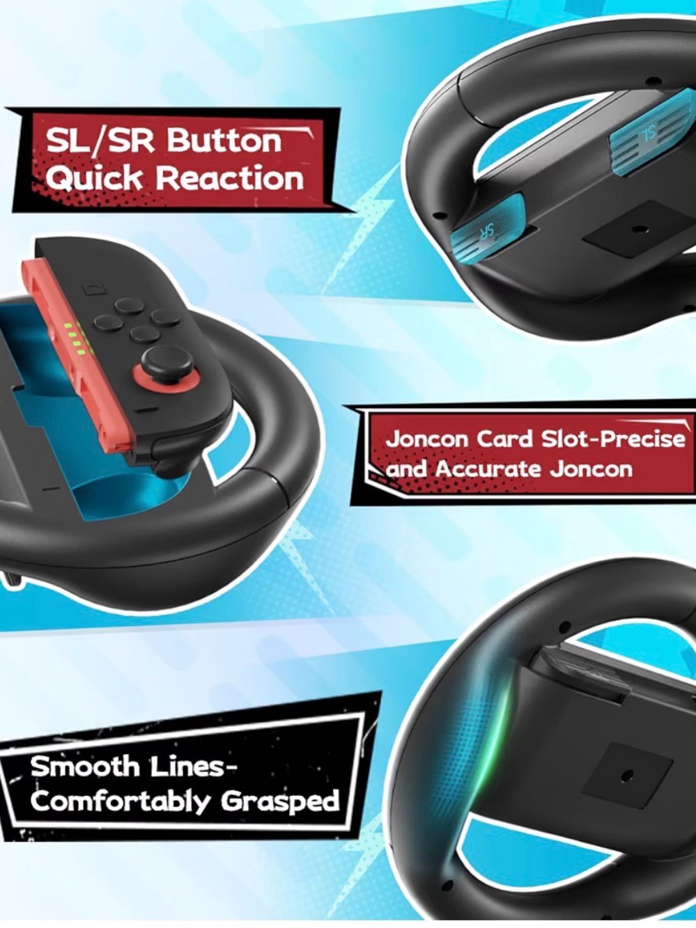 E2 Steering Wheels for Nintendo Switch 2 Console JoyCons, Racing Wheels for Mari - Picture 6 of 6